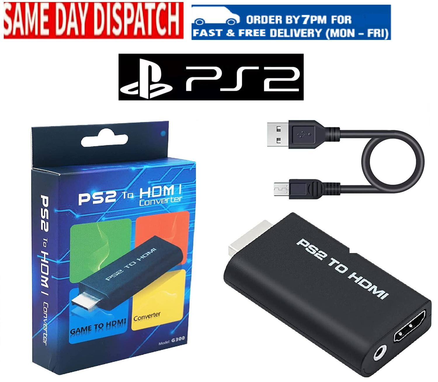 PlayStation PS2 to HDMI Converter Adapter Adaptor Cable HD