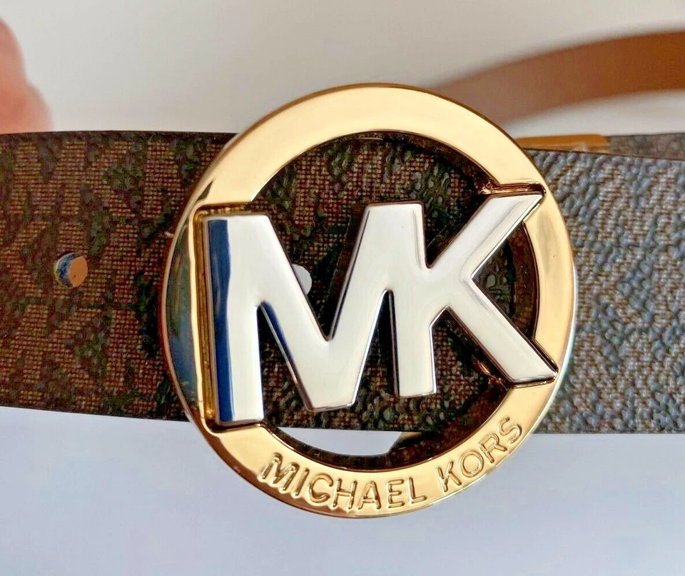 Cinturón Michael Kors Reversible Chocolate Para Equipaje CUERO TUTone MK Logo Hebilla Foto 2 de 4
