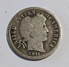 1911 P Barber Silver Dime 10 cents - 90% Circulated Coin - Free Shipping