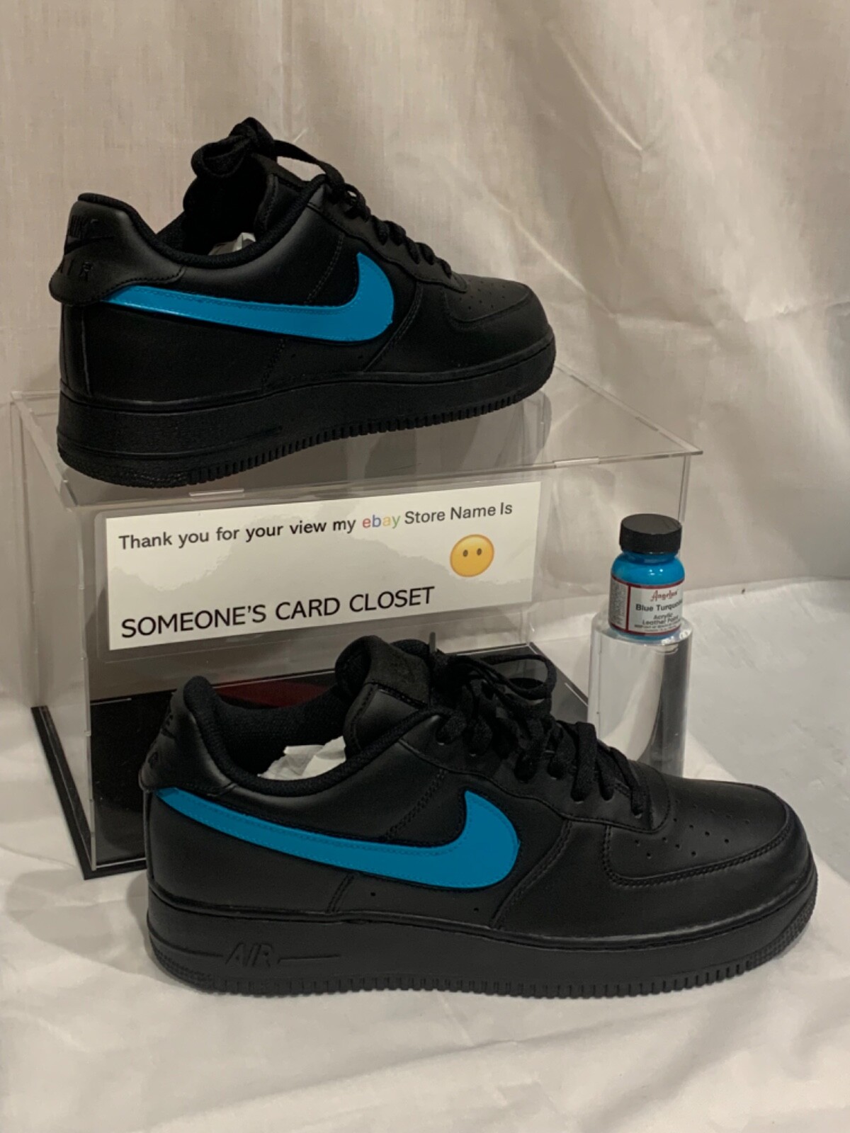 Nike Air Force 1 Low Black (Blue Turquoise Custom Painted Sw