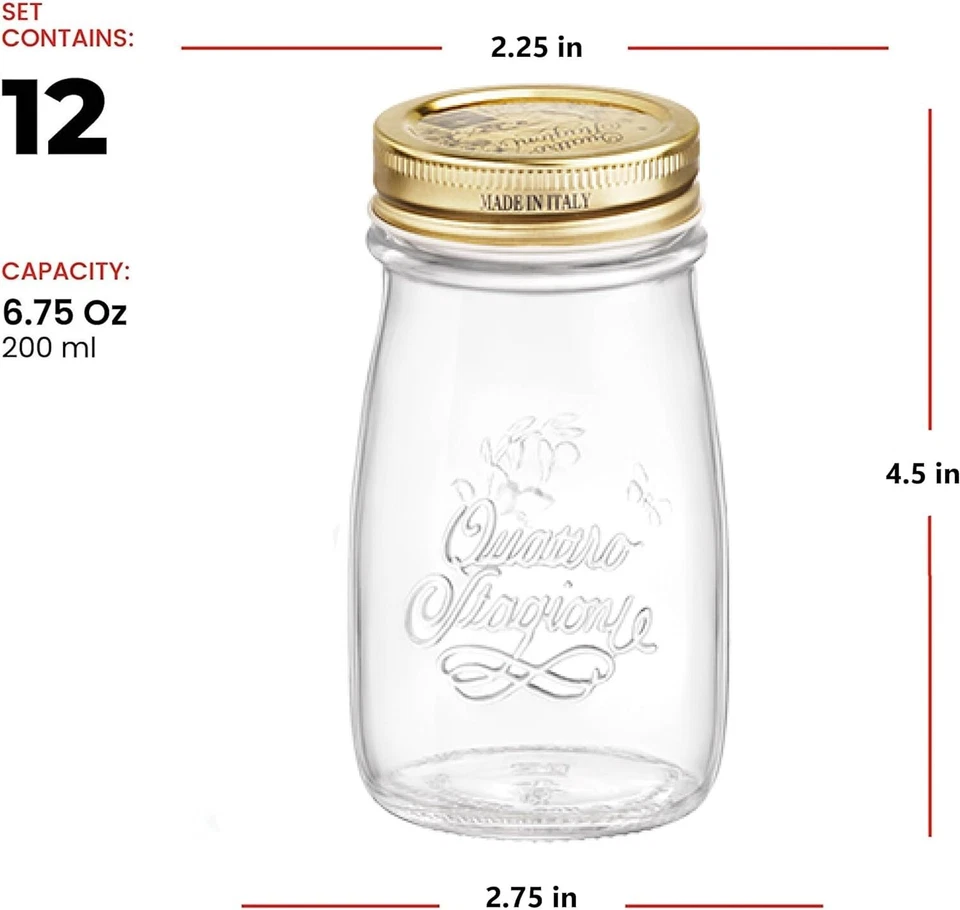 Набор из 12 стеклянных банок для консервирования Bormioli Rocco Quattro Stagioni 6,75 унции - Изображение 2 из 4