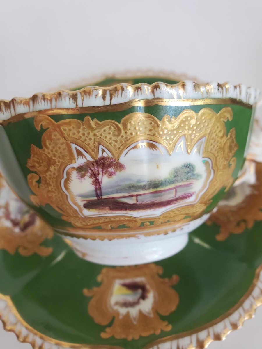 Antique English Coalport 1800s Green Cup & Saucer Pattern 982 | eBay