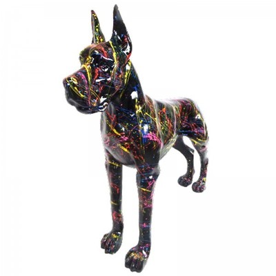 Statue XXL De Dogue Allemand En Résine Multicolore - 120 Cm, Fond Noir Splash, Décoratif