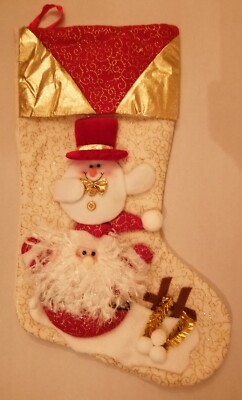 Großer Luxus bestickter Flotte Weihnachten Nikolaus Strumpf Sack mit zwei 3D Weihnachtsmännern 28x48cm