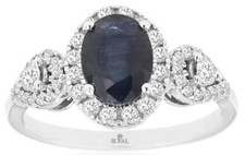 2.05CT DIAMOND  AAA SAPPHIRE 14KT WHITE GOLD 3D OVAL  ROUND HALO 3 STONE RING
