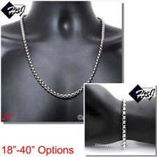 18-40"MEN Stainless Steel 5mm Silver Smooth Box Link Chain Necklace Bracelet SET