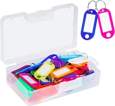 Cuttte 50 Pack Plastic Key Tags with Container, Key Labels with Ring and Label W