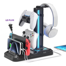 Headset Stand with Phone Holder Detachable Controller Holder with 9 Light Mode R
