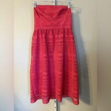 J. Crew Pink Lace Strapless Sweetheart Fit Flare Midi Dress Size 4