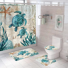 Nautical Blue Sea Bathroom Sets with Shower Curtain and Rugs and Accessories, Oc