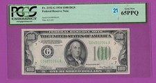 1934 $100 Federal Reserve Note (CHICAGO  District) PCGS 65 PPQ (Gem New) Lt 21