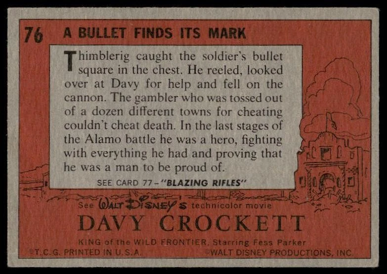 1956 Topps Davy Crockett Orange Back (R712-1) #76 A Bullet Finds Its Mark EX - Image 2 of 2