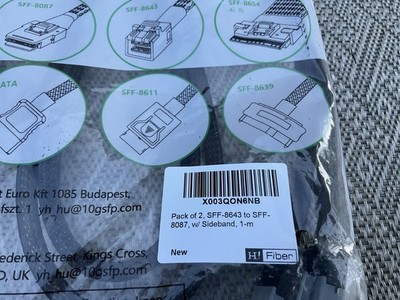 10GTEK Pack of 2 SFF-8643 to SFF-8087  Cable  1 meter - Mini SAS Cable