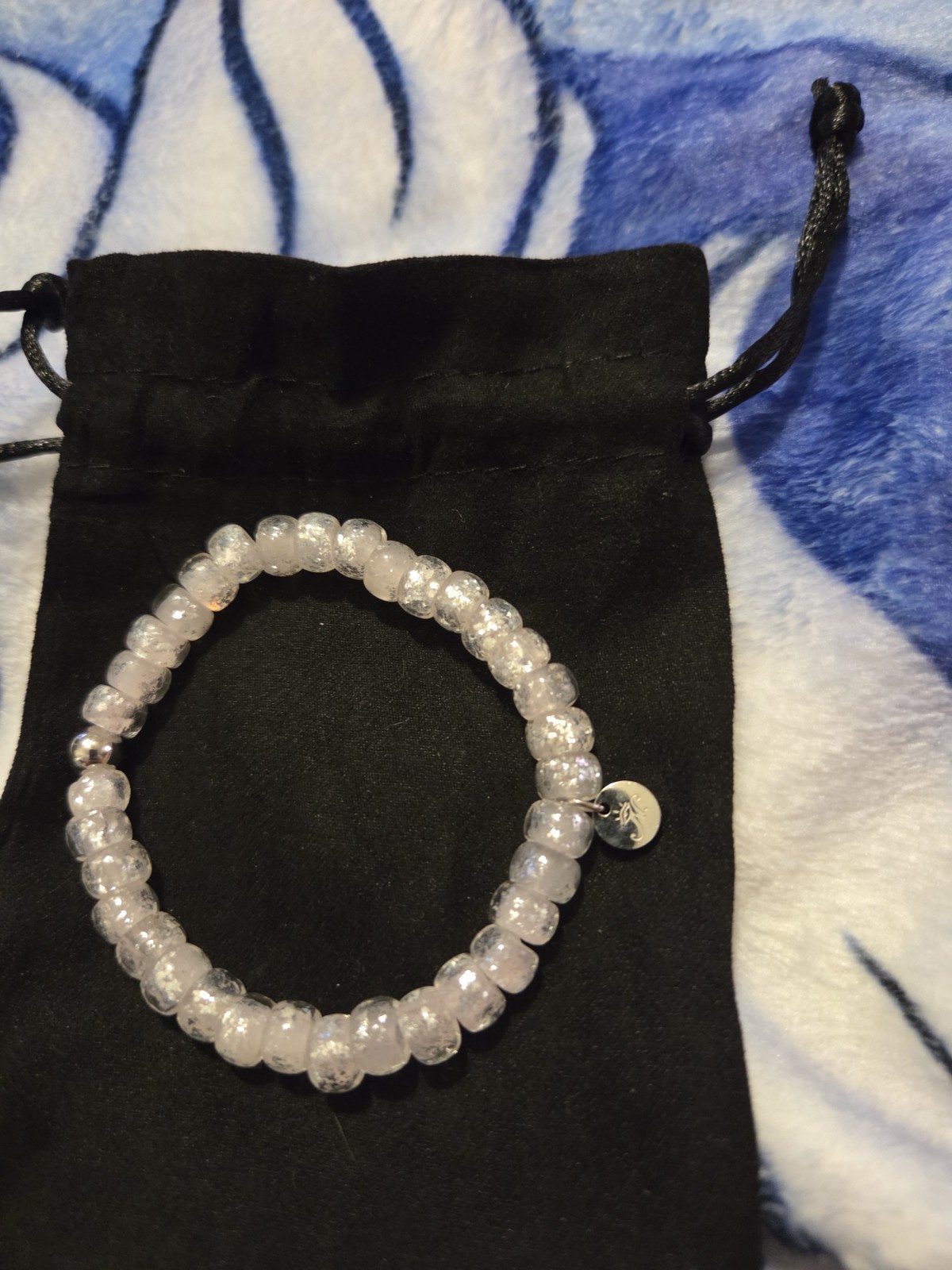 Clear Round Beaded Stretch Bracelet Ball/Bead Chain Dangle Charm No Clasp