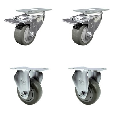 3.5 Inch Gray Polyurethane Swivel Top Plate Caster Set 2 Lock Brake 2 Rigid SCC