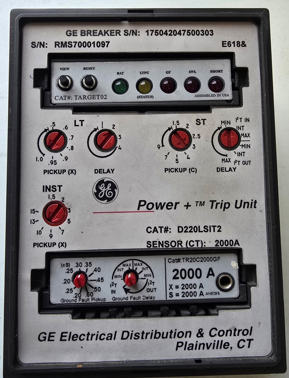 GE Power+ D220LSIT2 Trip Unit with TR20C2000GF 2000A Rating Plug