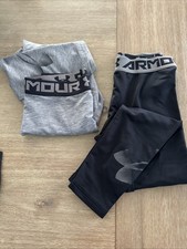 UnderArmor Boys Youth Med Fitted Utility Stretch Pants Coldgear Black Grey