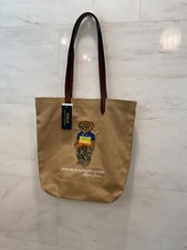 Polo Ralph Lauren Khaki Tan BEACH SHOP BEAR Cotton Twill Embroidered Tote Bag