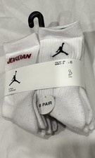 NIKE JORDAN WHITE Socks Crew Jumpman Basketball Youth 6 Pack Shoe Size 3Y-5Y