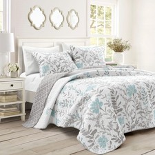 Lush Decor Aprile Reversible Floral Quilt King Size 3 Piece Set King, Blue  ...