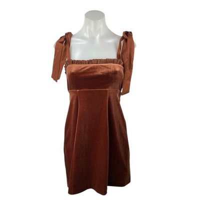 Danielle Bernstein Cooper Brown Velvet Velour Sleeveless Babydoll Mini Dress XS