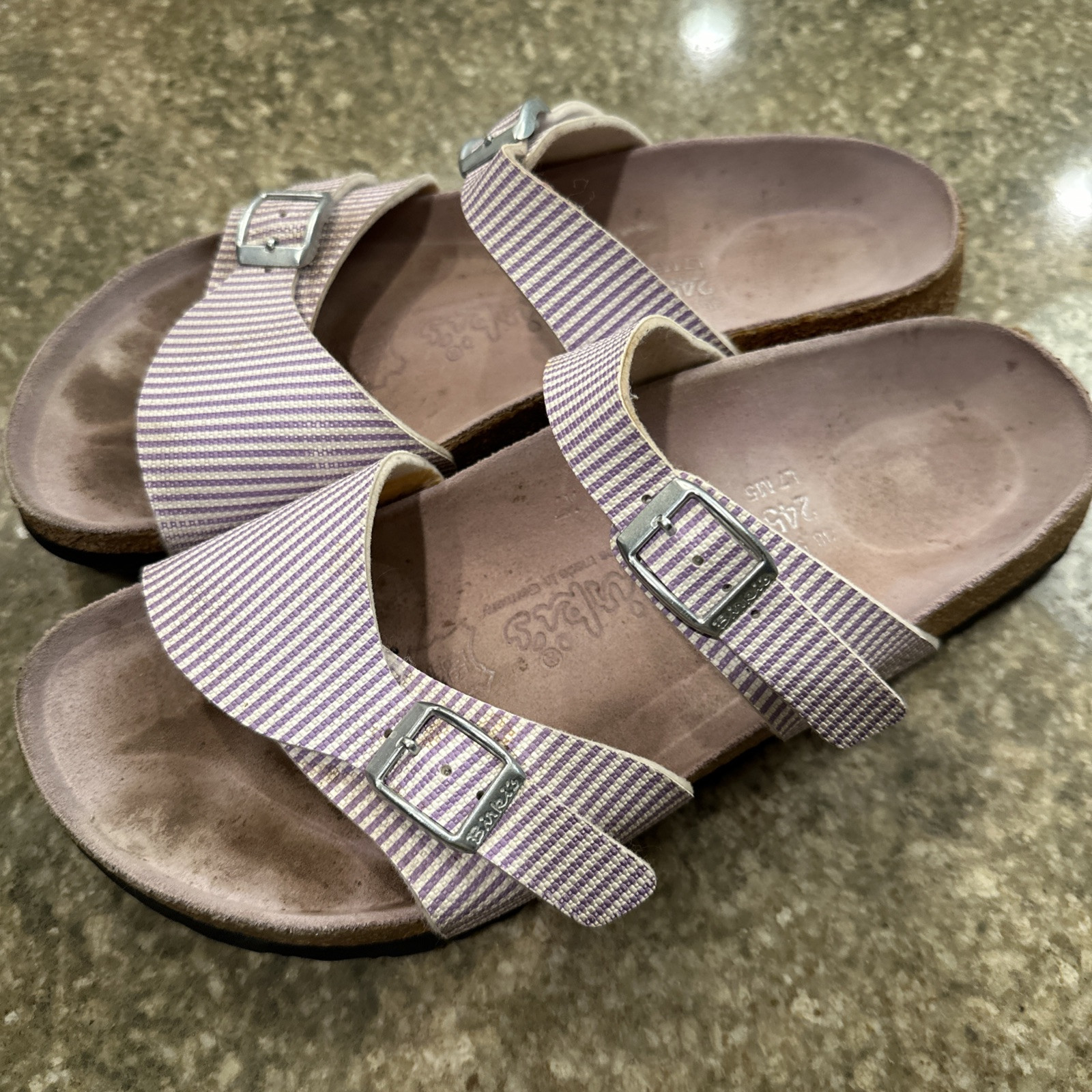 Birki’s Birkenstock Slide Sandals Purple Stripe Flor Aziza Narvic Women Size 38