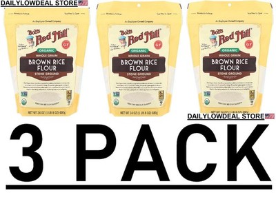 3 PACK - Bob's Red Mill Organic Brown Rice Flour, Whole Grain, 24 oz Each