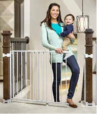 Baby Pet Safety Gate Top of Stairs Adjustable with Banister & Wall Mounting Kit
