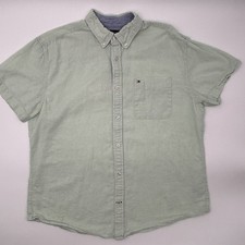 Tommy Hilfiger Shirt Mens XL Green Linen Cotton Button Down Short Sleeve Pocket