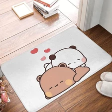 Welcome Rectangular Door Mat Panda Bear Hug Bubu and Dudu Entrance Way Rugs Door