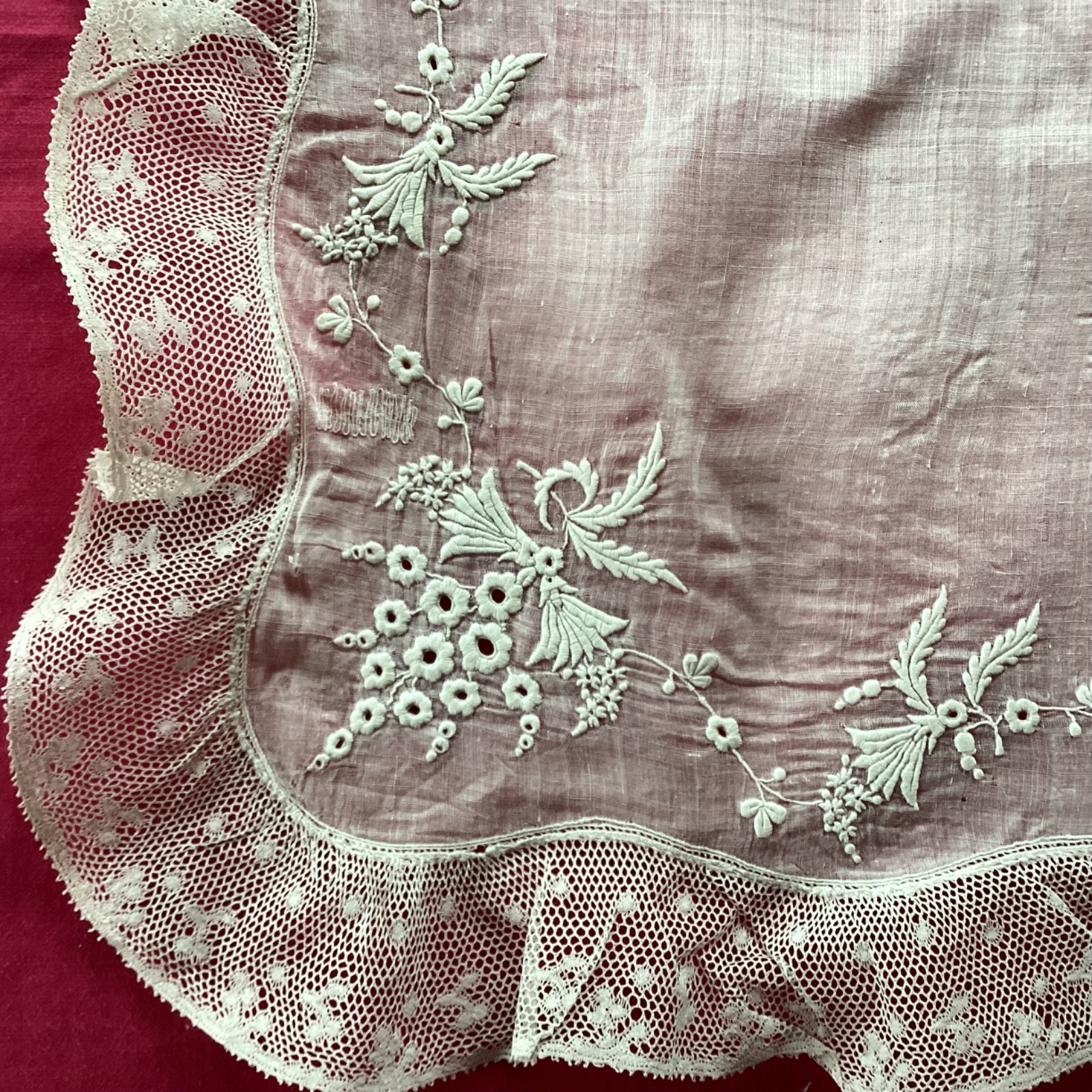 Antique Lace Embroidered Linen Wedding Handkerchief