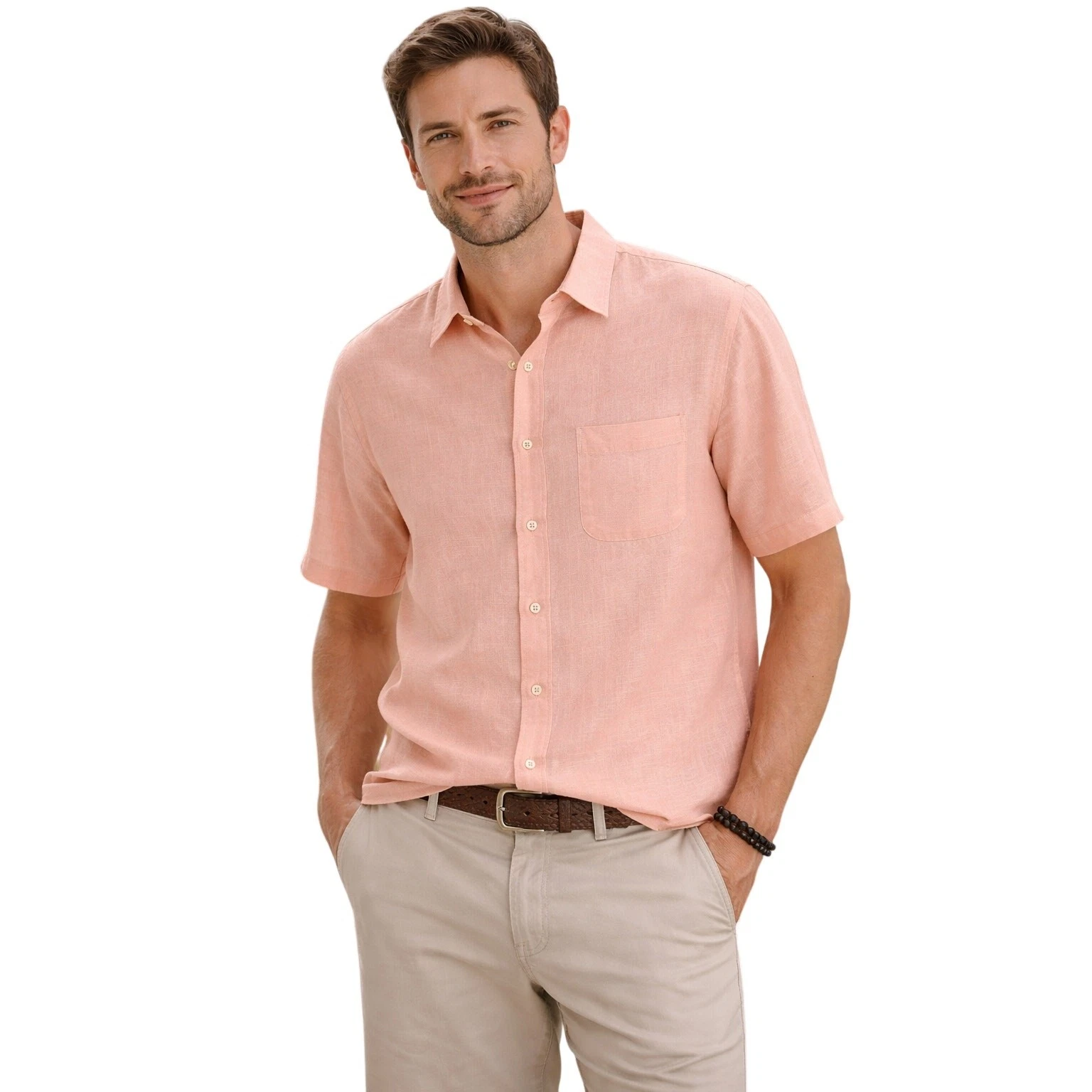 Tasso Elba Island Peach Silk Linen Short Sleeve Button Up Shirt Size S