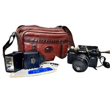 Minolta X-700 35mm Film Camera Kit Sigma Lens Flash Tamrac Strap Tested WORKS