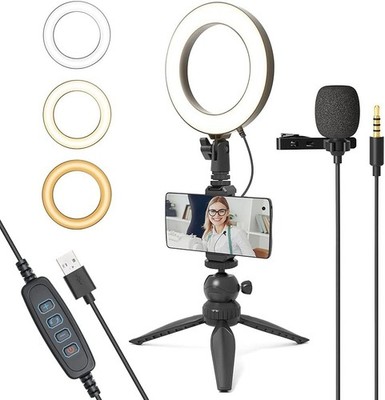 UHURU 6'' LED Ring Light with Mic, Tripod Stand & Phone Holder