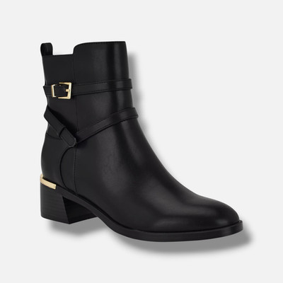 Calvin Klein Women's Black Jasen Buckle Strap Block Heel Booties Shoes Size 10