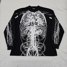 Sz LARGE Pleasures 'Nervous' Long Sleeve Shirt Skeleton Black/White Graphic EUC