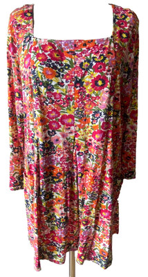 Adini cotton/modal tunic 3/4 sleeves square neck pintucking pockets Size L