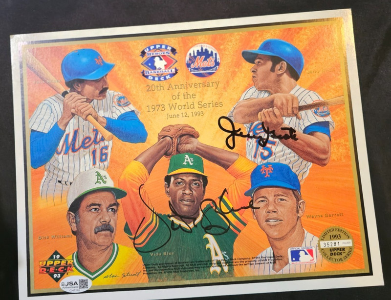 Vida Blue Jerry Grote Signed 8.5x11 Upper Deck sheet JSA autograph NY Mets A's