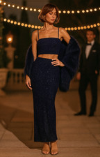 Oh Polly Womens Navy Sequin Maxi Skirt