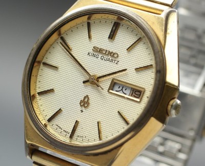 New Batt [N MINT] 1977 SEIKO KING Quartz 4823-8120 37mm KANJI Gold Men Watch