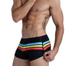 Mens Swimsuit Swim Trunks Strip Swimwear Surf Beach Shorts Quick Dry Brief Boxer
