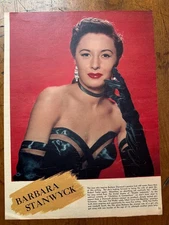 Vintage 1950s Barbara Stanwyck Magazine Portrait Clipping