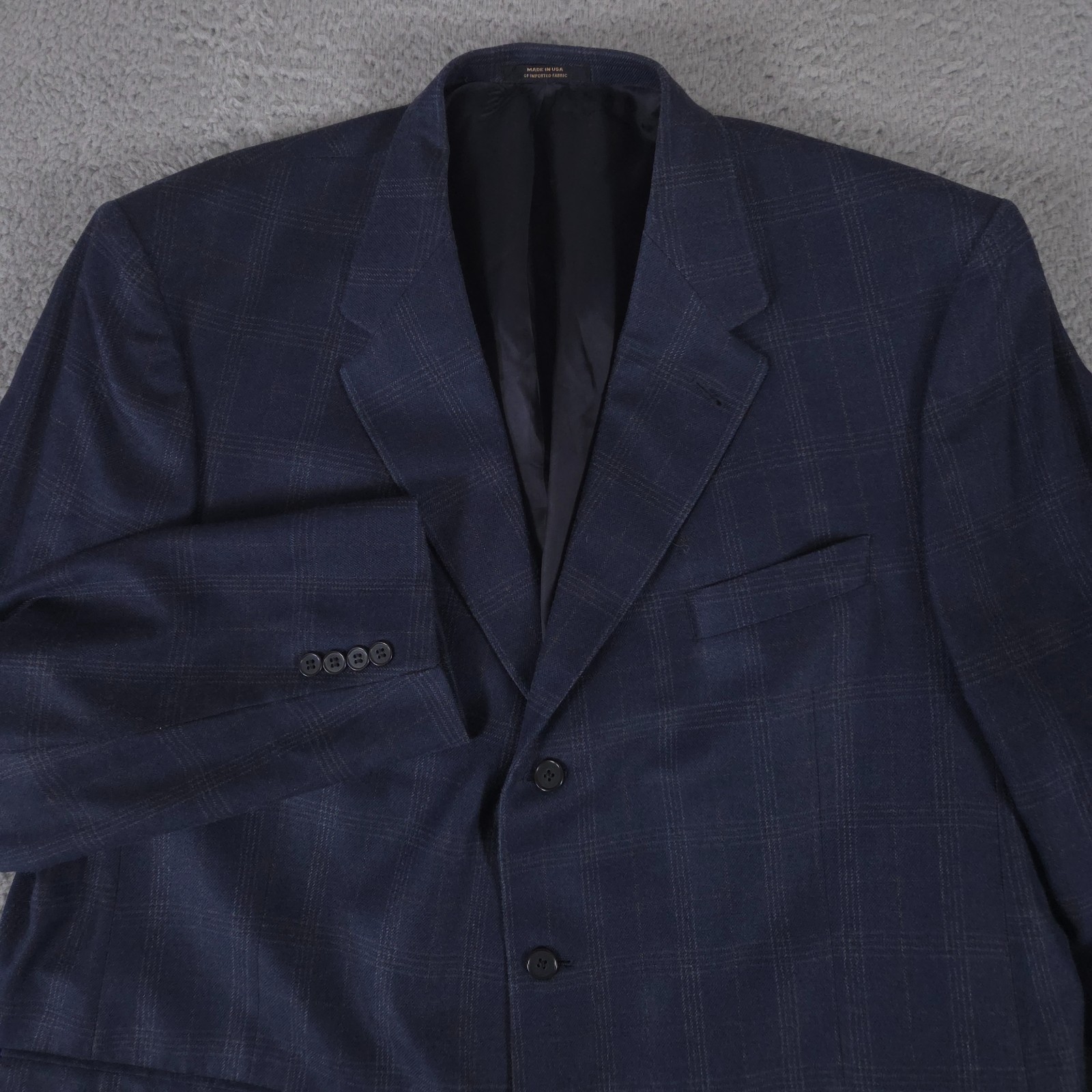 Hart Schaffner Marx Sport Coat Men 50 Long Navy Windowpane Gold Trumpeter Blazer