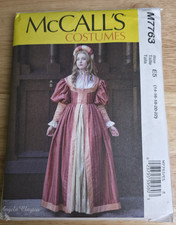 McCall's M7763 Renaissance Medieval Tudor Costume Pattern Queen Princess 14-22