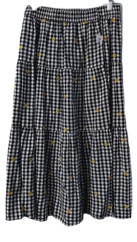 Old Navy Maxi Skirt Womens Tiered Size Petite Medium Sunflower Black Gingham