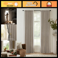 Natural Beige 100 Blackout Linen Curtains, 96" Thermal Insulated, 2 Panels for