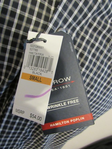 ARROW, MEN'S NEW BLACK COTTON BL LONG SLEEVED PLAID SHIRT W/POCKET, SIZE S - Picture 4 of 8
