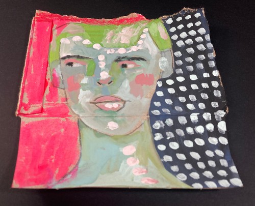 Man Portrait Painting Green Painterly Naive Expressive Outsider Art Polka Dots - Picture 4 of 14