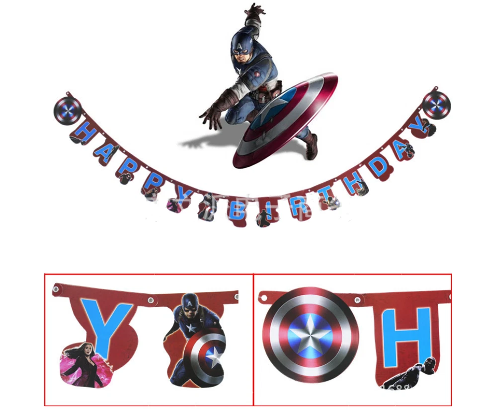 Captain America Marvel Superhero Kids Birthday Party Bunting Flag Banner