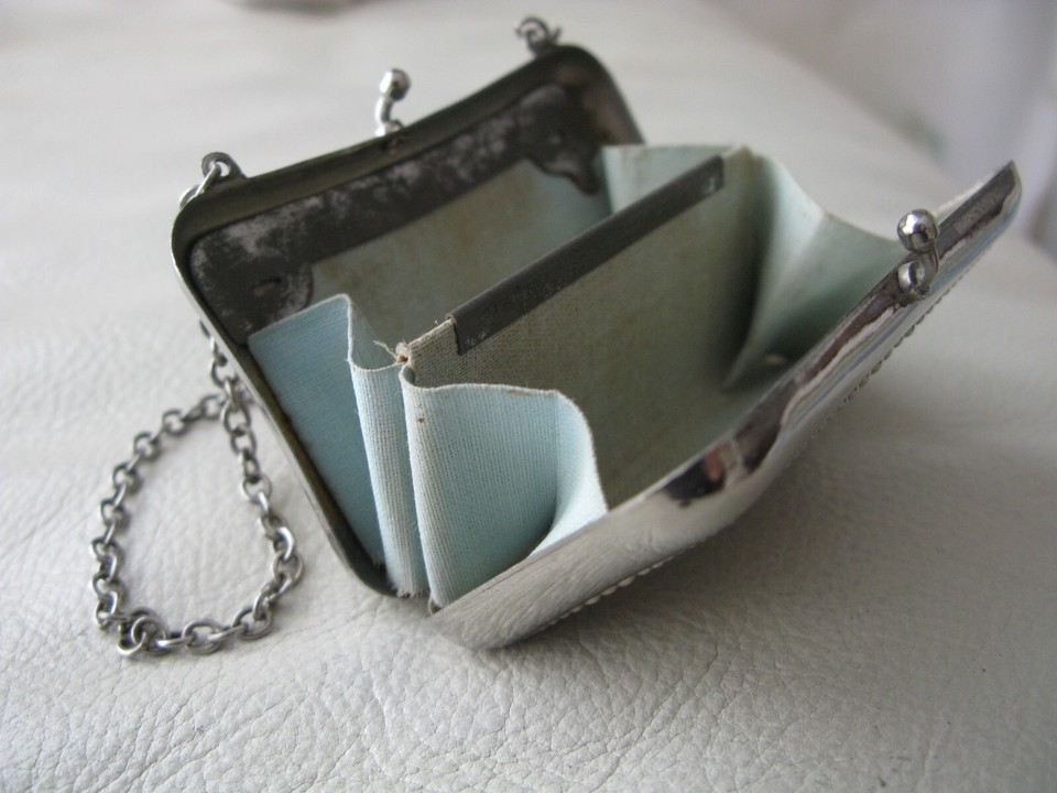 Antique Art Deco Silver Coin Holder Purse Powder Lipstick Compact 1921